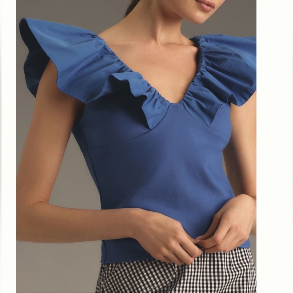 Anthropologie Ruffled Sleeve Top in Blue